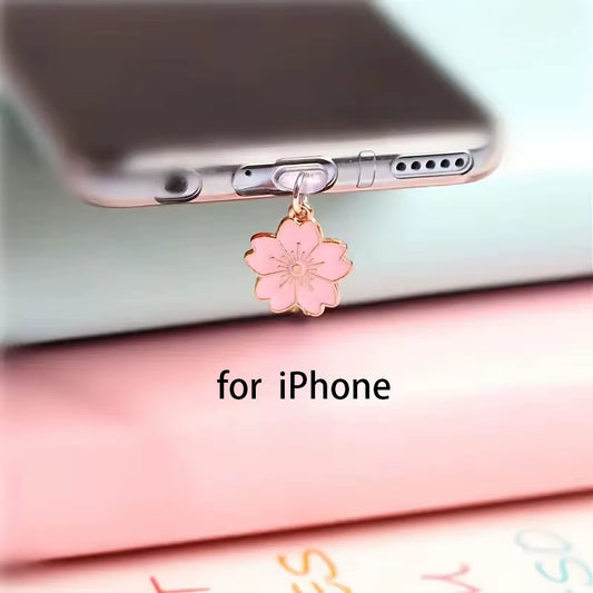 Sakura Design Phone Dust Plug Suitable for Iphone for Samsung Type-C Interface Phone Decoration Hanger Phone Accessories