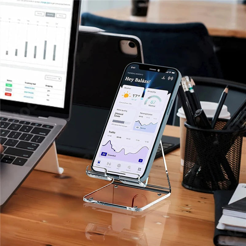 Transparent Acrylic Mobile Phone Accessories Portable Mini Desktop Stand Counter Table Cell Phone Holder for Iphone 15 Samsung