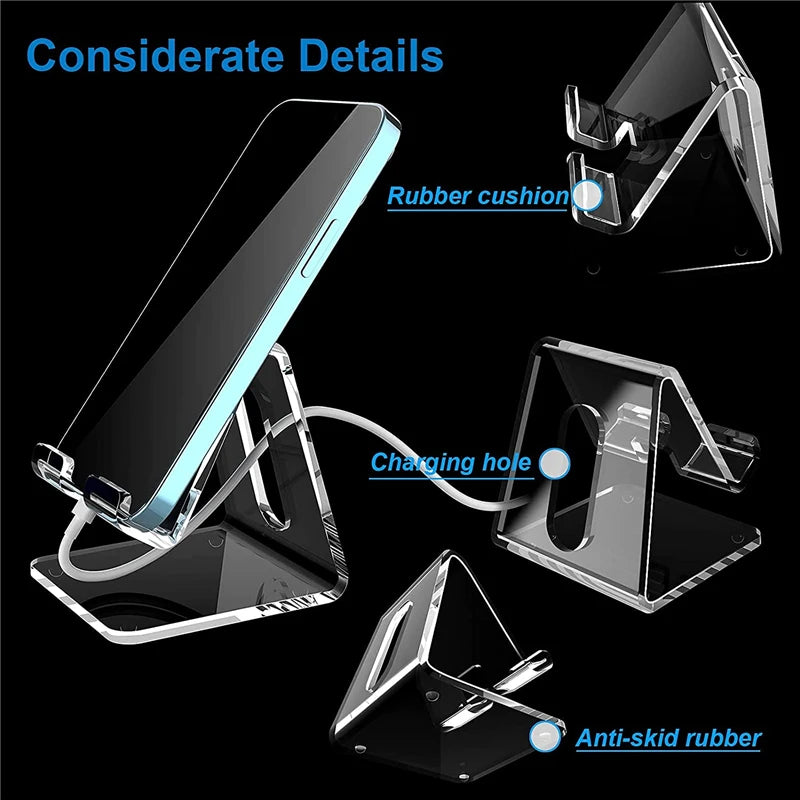 Transparent Acrylic Mobile Phone Accessories Portable Mini Desktop Stand Counter Table Cell Phone Holder for Iphone 15 Samsung