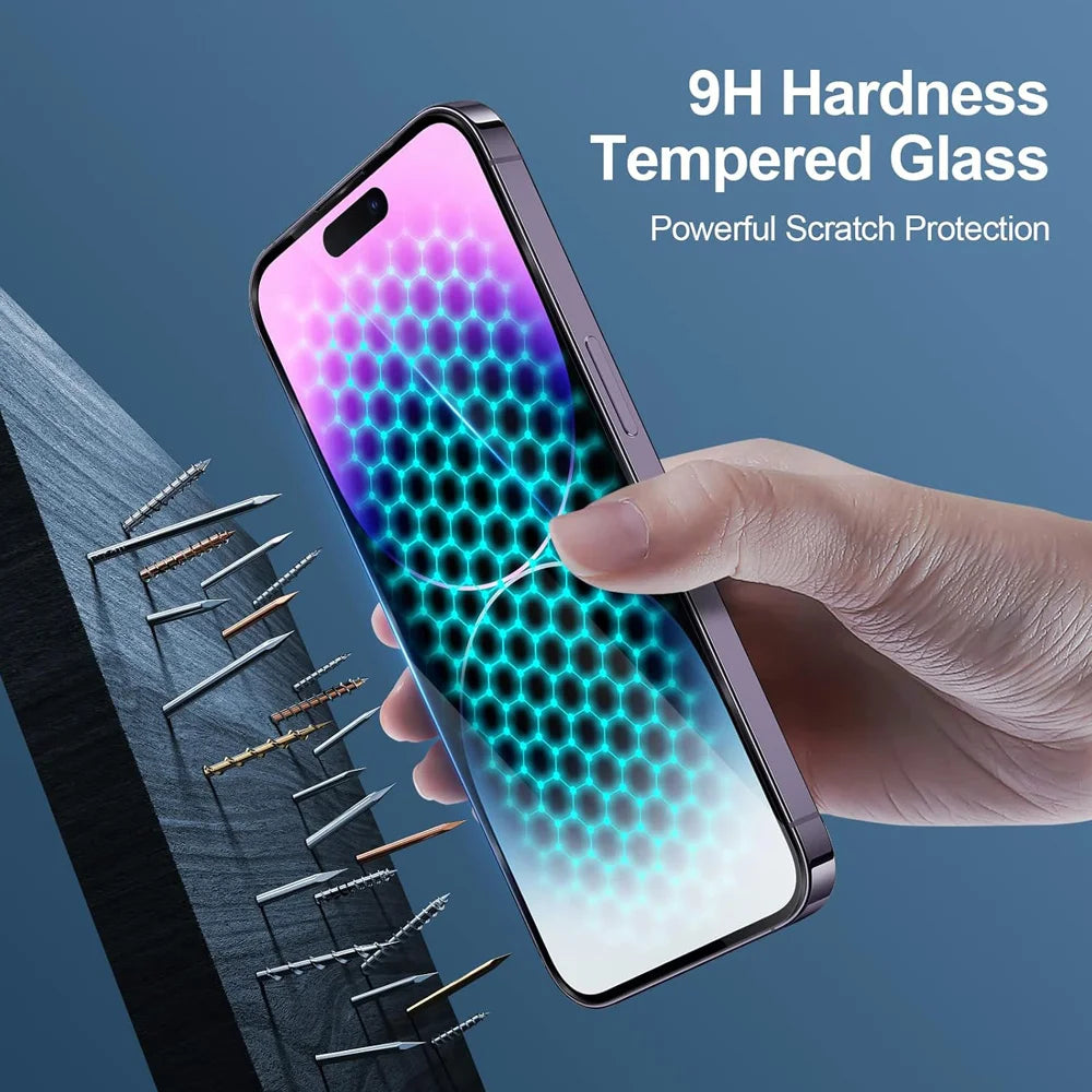 Premium Tempered Glass Screen Protector and Camera Lens Film for iPhone 11, 12, 13, 14, 15, 16, and 17 Pro Max