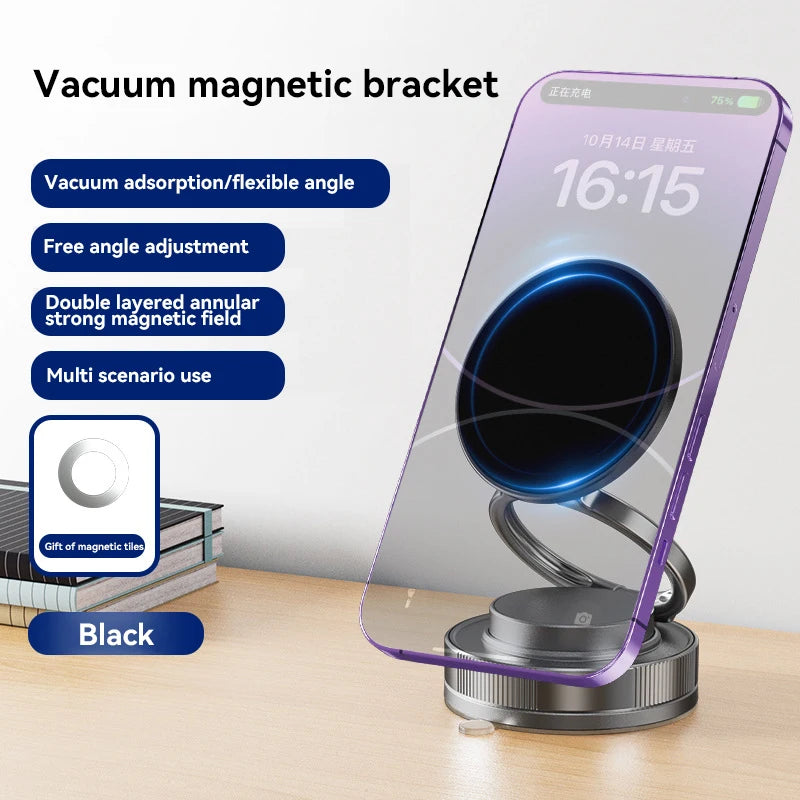 Car Magnetic Vacuum Adsorption Bracket 360 Rotating Double Side Suction Cup Mobile Phone Holder for Iphone Live Streaming