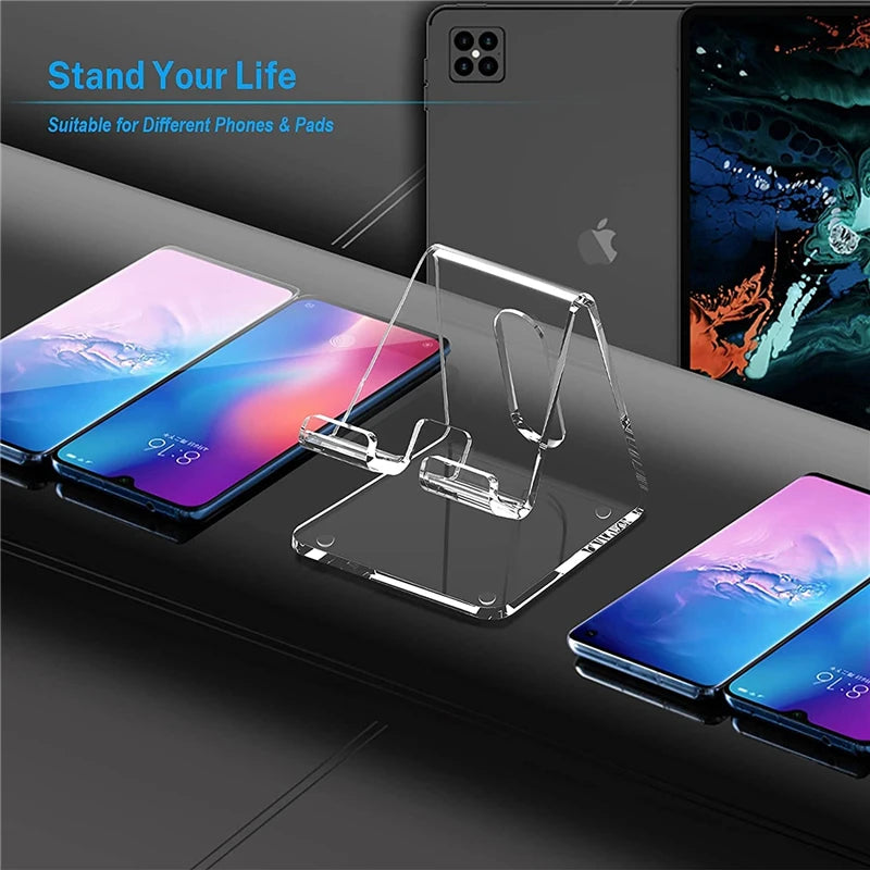 Transparent Acrylic Mobile Phone Accessories Portable Mini Desktop Stand Counter Table Cell Phone Holder for Iphone 15 Samsung