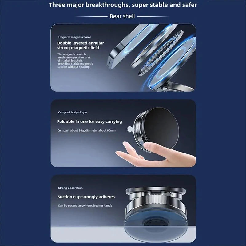 Car Magnetic Vacuum Adsorption Bracket 360 Rotating Double Side Suction Cup Mobile Phone Holder for Iphone Live Streaming