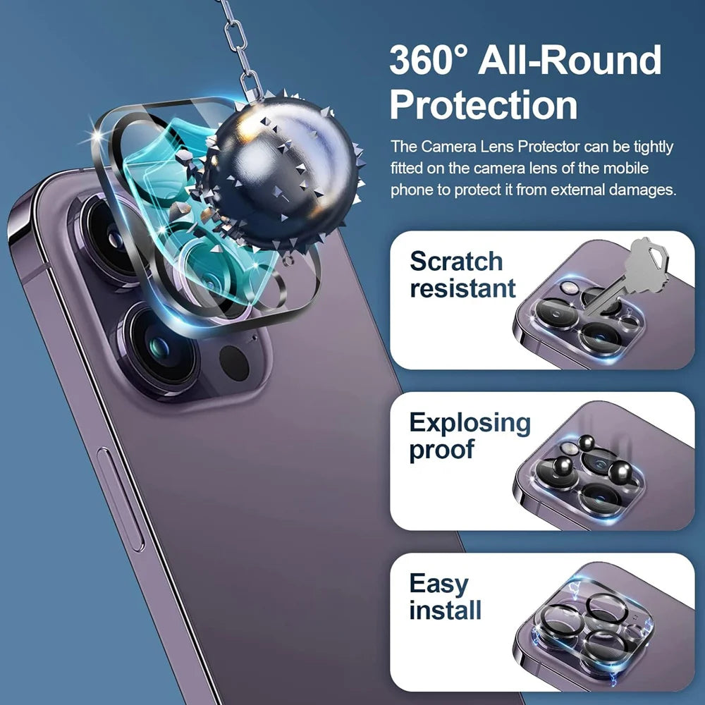 Premium Tempered Glass Screen Protector and Camera Lens Film for iPhone 11, 12, 13, 14, 15, 16, and 17 Pro Max
