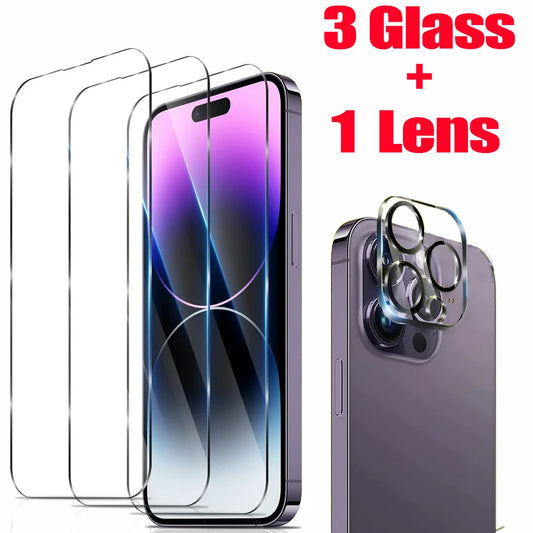 Premium Tempered Glass Screen Protector and Camera Lens Film for iPhone 11, 12, 13, 14, 15, 16, and 17 Pro Max